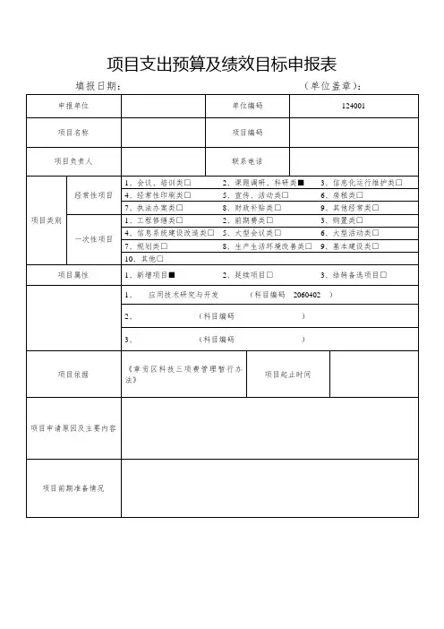 项目支出预算及绩效目标申报表