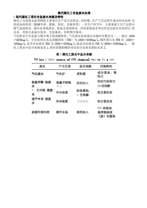 现代煤化工含盐废水处理