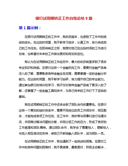 银行试用期转正工作自我总结9篇