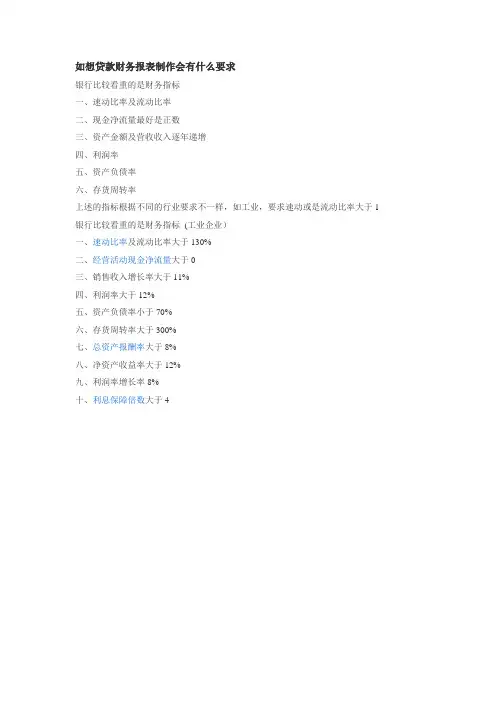 银行贷款财务报表要求