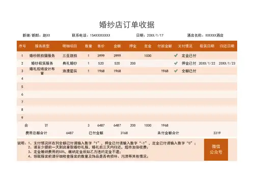 婚纱店订单收据模板