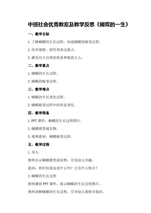 中班社会优秀教案及教学反思《蝴蝶的一生》