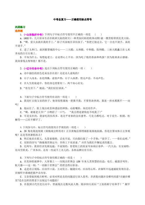 中考语文总复习——正确使用标点符号  巩固练习(含答案)