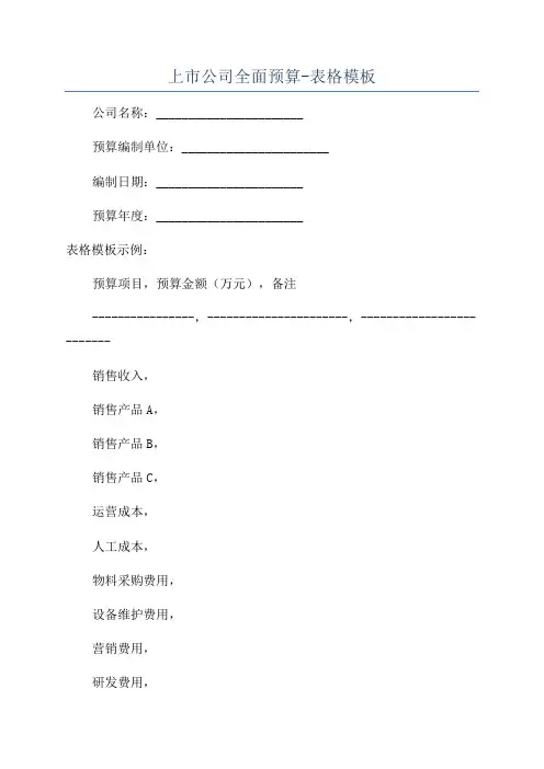 上市公司全面预算-表格模板