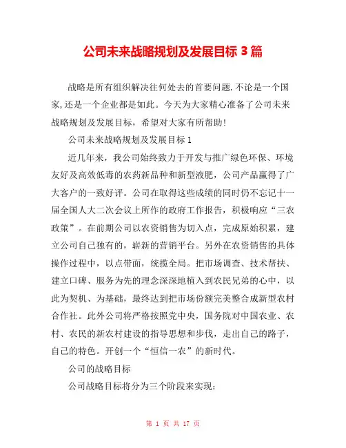 公司未来战略规划及发展目标3篇
