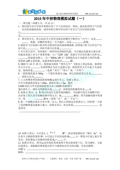 2010年中招物理模拟试题
