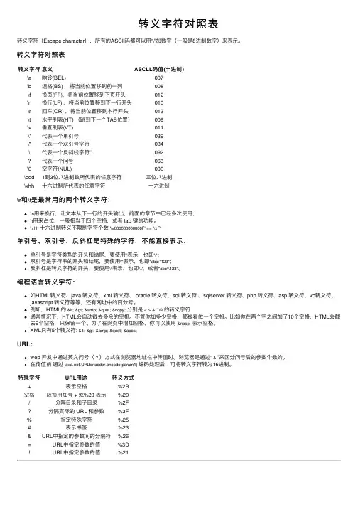 转义字符对照表
