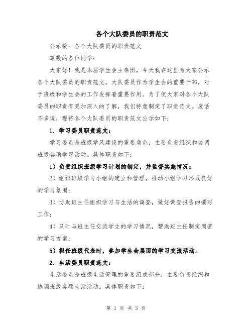 各个大队委员的职责范文