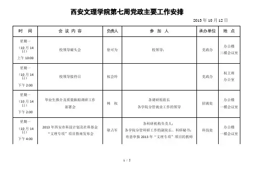 西安文理学院第七周党政主要工作安排