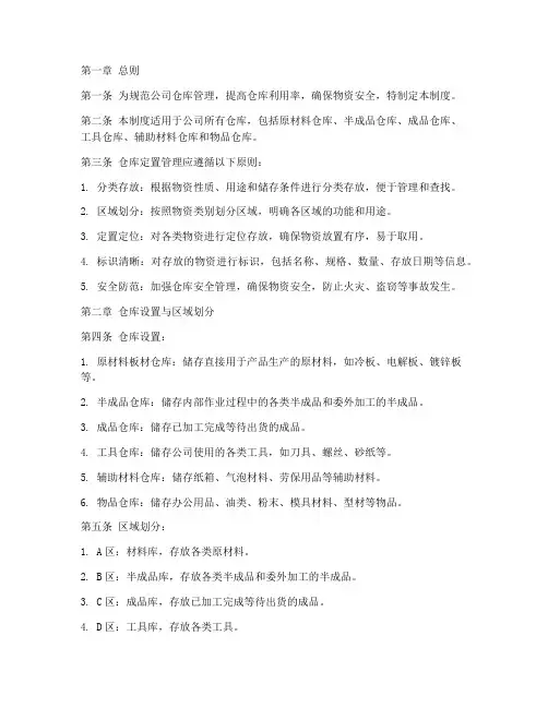 仓库定置管理标准管理制度