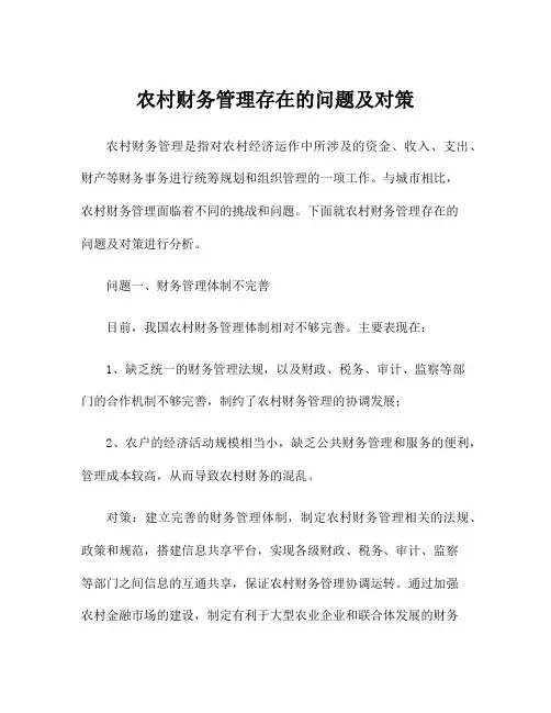 农村财务管理存在的问题及对策