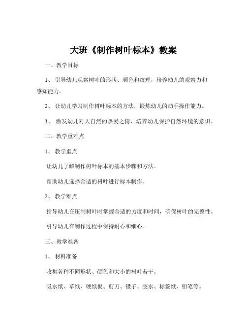大班《制作树叶标本》教案