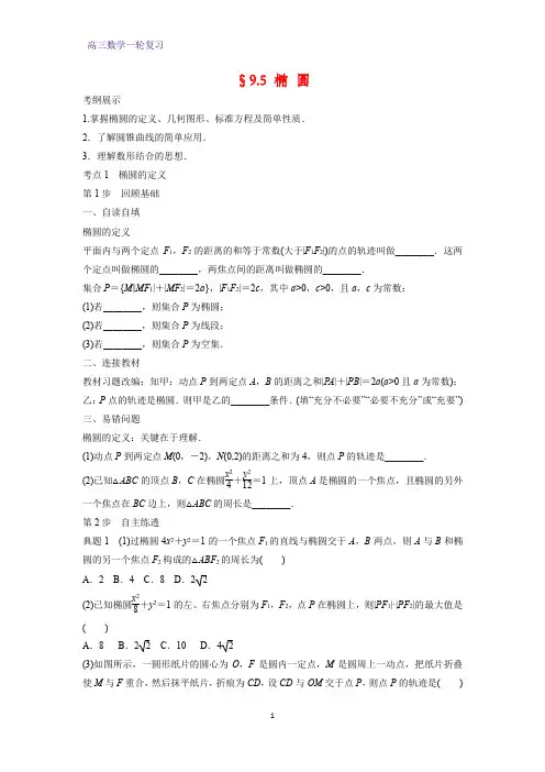 高三数学一轮复习精品学案1：§9.5 椭圆