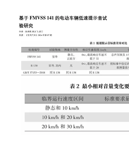 基于FMVSS 141的电动车辆低速提示音试验研究