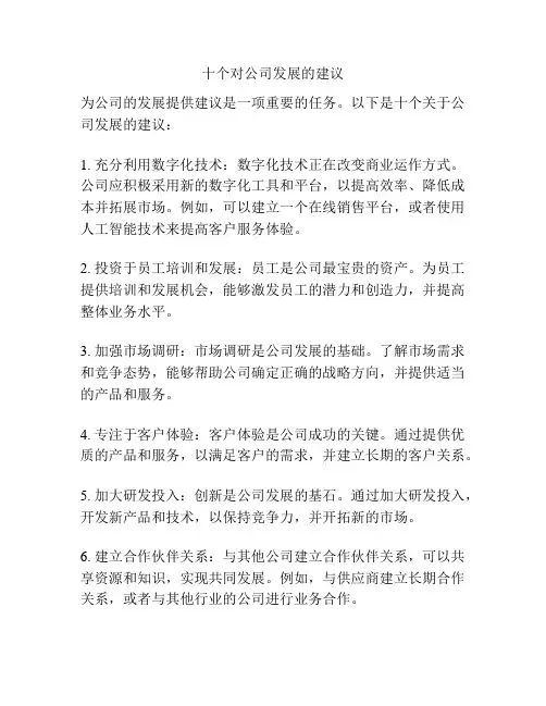十个对公司发展的建议