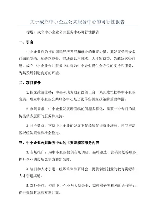 关于成立中小企业公共服务中心的可行性报告