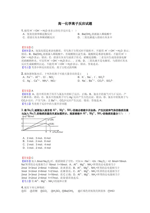 高一化学离子反应试题
