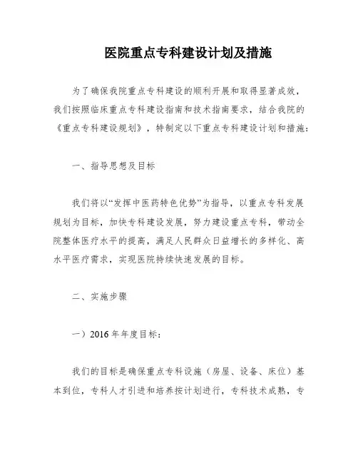 医院重点专科建设计划及措施