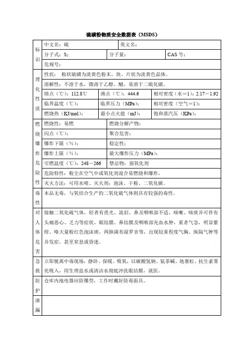 硫磺粉物质安全数据表(MSDS)