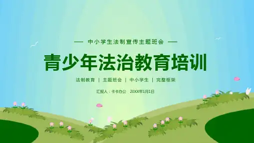 绿色清新青少年法治教育培训宣传主题班会PPT模板