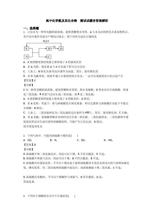 高中化学氮及其化合物  测试试题含答案解析