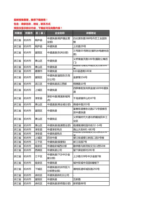 新版浙江省杭州市中通快递企业公司商家户名录单联系方式地址大全226家
