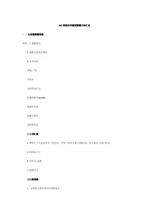 SAT阅读各种题型解题方法汇总