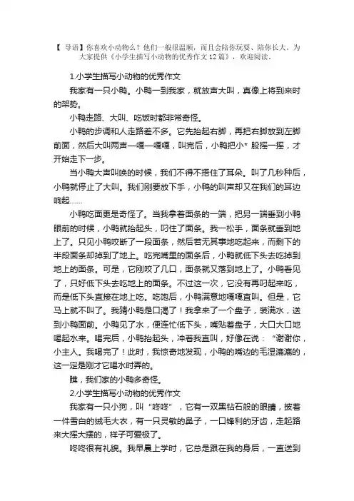 小学生描写小动物的优秀作文12篇