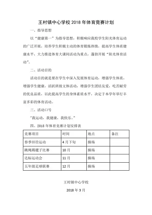 2018年体育竞赛计划