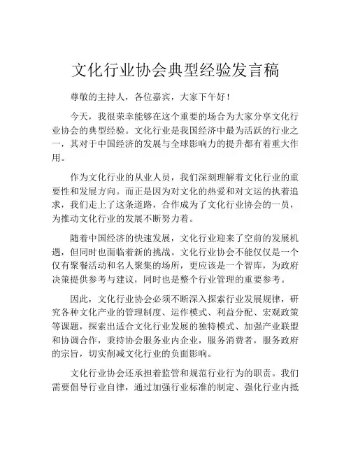文化行业协会典型经验发言稿