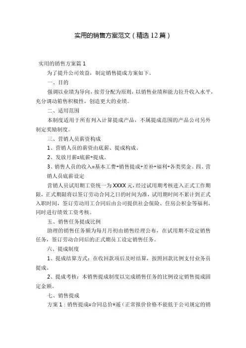 实用的销售方案范文(精选12篇).docx