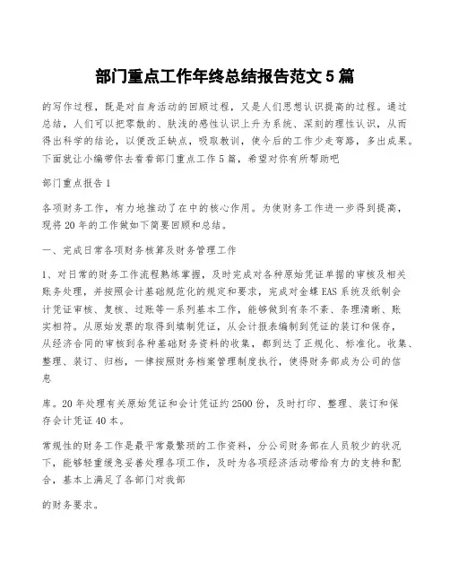 部门重点工作年终总结报告范文5篇