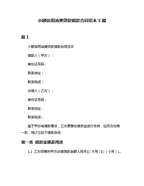 小额信用消费贷款借款合同范本5篇