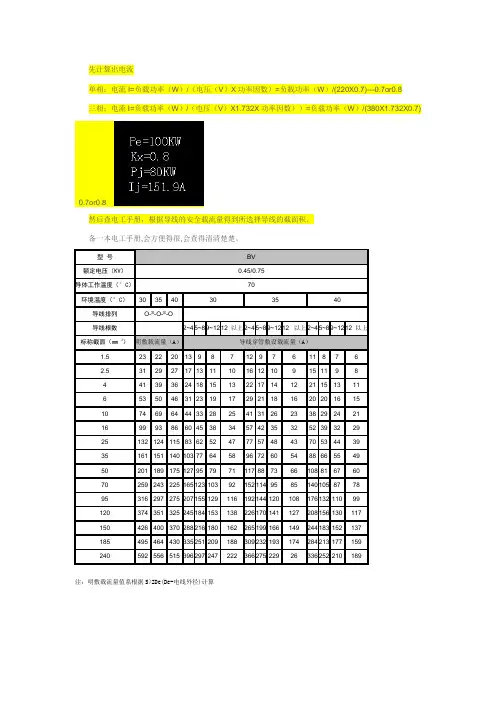 电线、开关,电流间的配置,匹配介绍