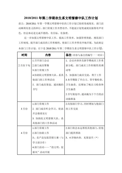 2010-2011学年第二学期 学生会工作计划