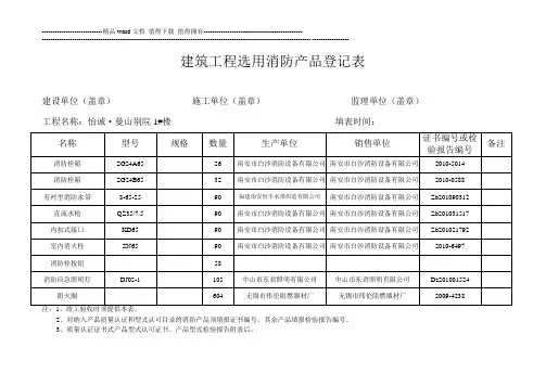 建筑工程选用消防产品登记表