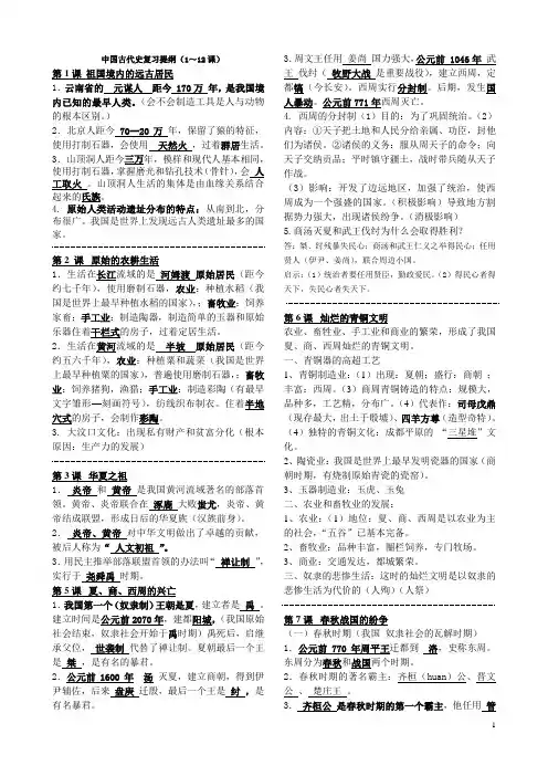 中国古代史复习提纲(1～12课)