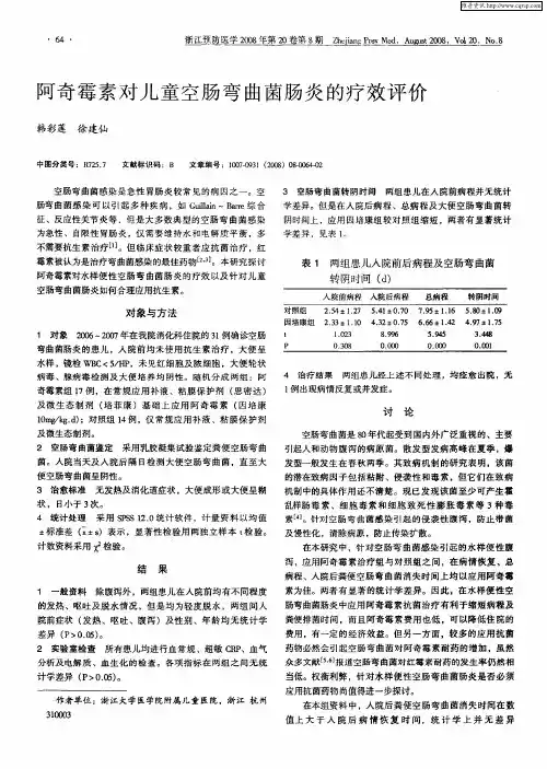 阿奇霉素对儿童空肠弯曲菌肠炎的疗效评价