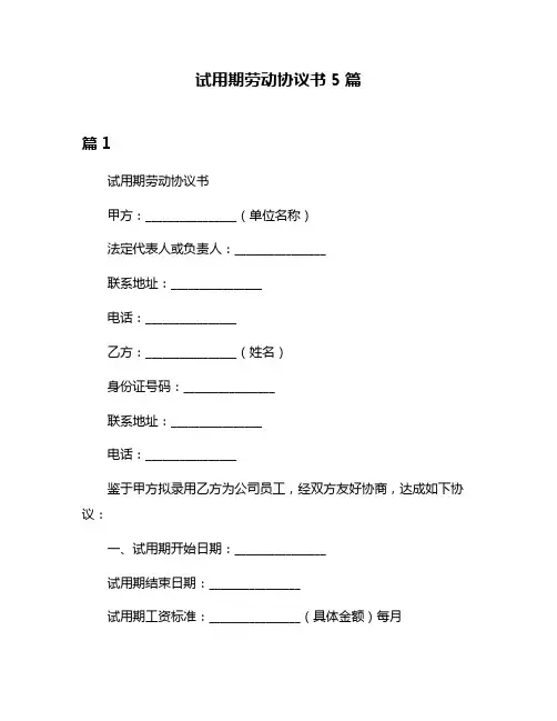 试用期劳动协议书5篇
