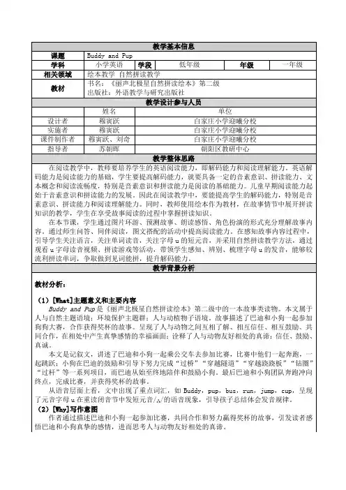 丽声北极星自然拼读绘本第二级 Buddy and Pup 教学设计