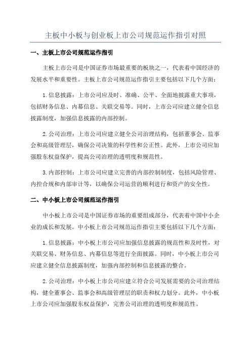 主板中小板与创业板上市公司规范运作指引对照