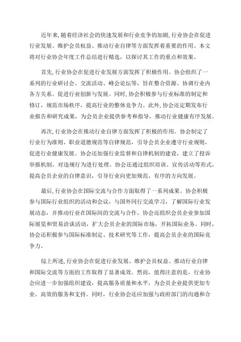 行业协会年度工作总结精选