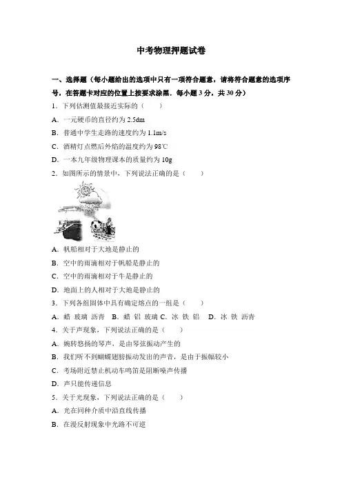 2020中考物理押题试卷