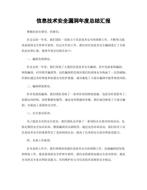 信息技术安全漏洞年度总结汇报