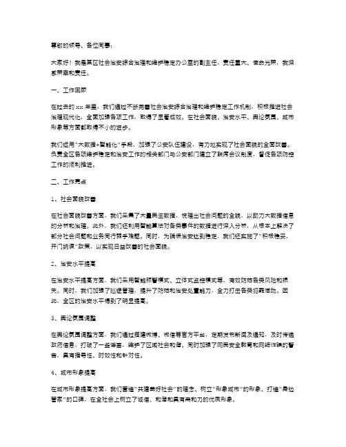 区社会治安综合治理和维护稳定办公室副主任xx年个人述职报告