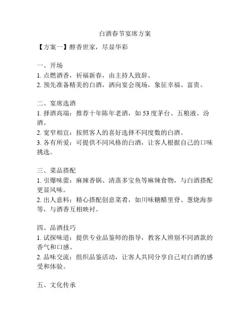 白酒春节宴席方案