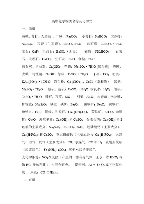 (word完整版)高中化学物质名称及化学式