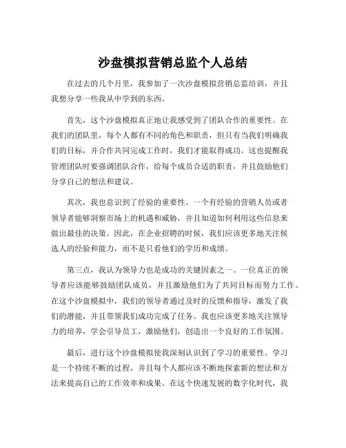 沙盘模拟营销总监个人总结