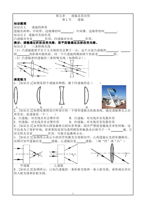 第五章 透镜及其应用-课堂作业-2024-2025学年人教版物理八年级上册