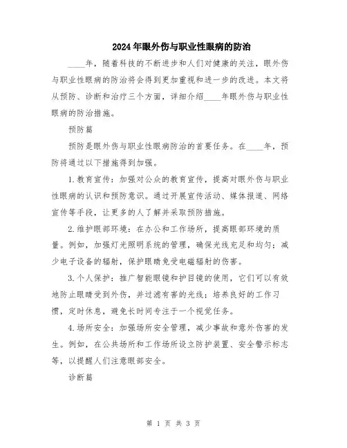 2024年眼外伤与职业性眼病的防治